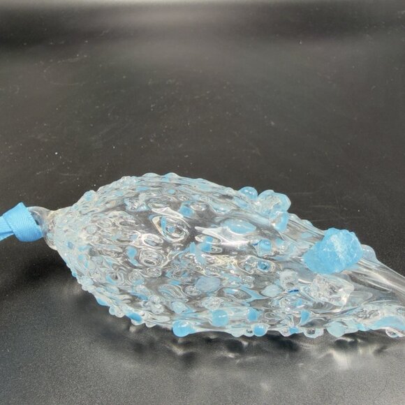 Hand Blown Studio Art Glass Ornament Hanging Decor Textured Blue Fritz Glass VTG - Picture 8 of 13